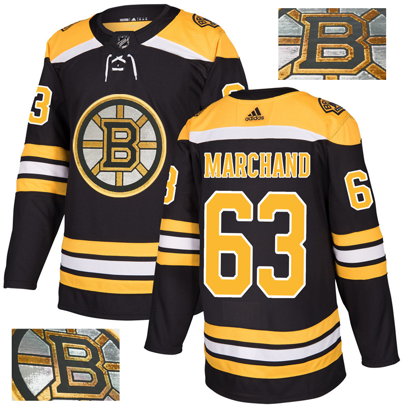 Bruins 63 Brad Marchand Black With Special Glittery Logo Adidas Jersey