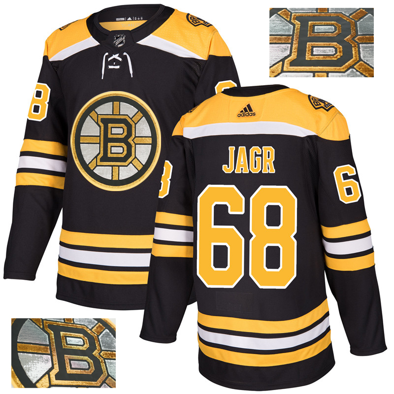 Bruins 68 Jaromir Jagr Black With Special Glittery Logo Adidas Jersey