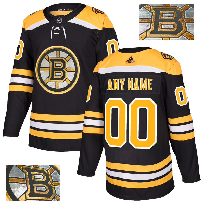 Bruins Men's Customized Black With Special Glittery Logo Adidas Jersey