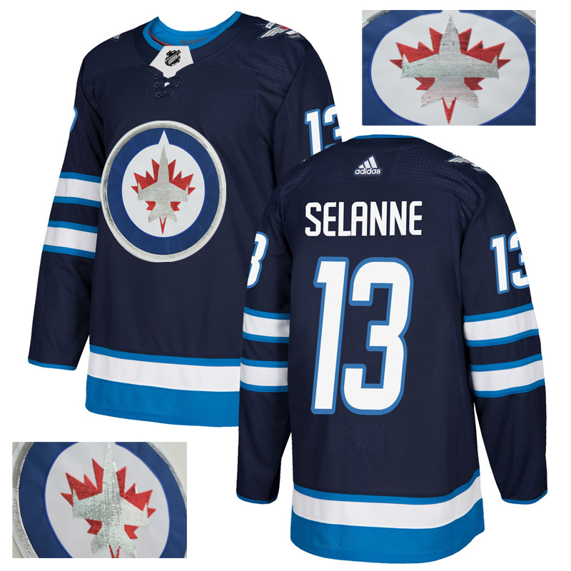 Jets 13 Teemu Selanne Navy With Special Glittery Logo Adidas Jersey - Click Image to Close