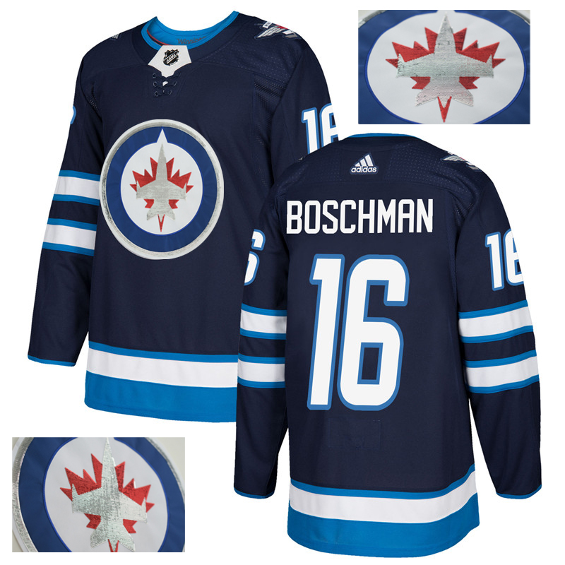 Jets 16 Laurie Boschman Navy With Special Glittery Logo Adidas Jersey