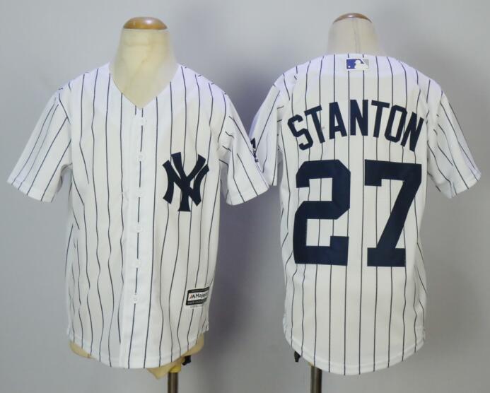 Yankees 27 Giancarlo Stanton White Youth Cool Base Jersey - Click Image to Close