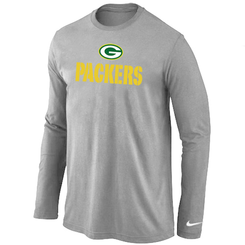 Nike Green Bay Packers Authentic Logo Long Sleeve T-Shirt Grey - Click Image to Close