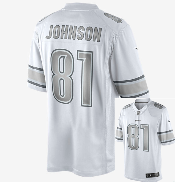 Nike Lions 81 Johnson White Platinum Jerseys
