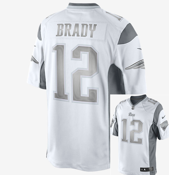 Nike Patriots 12 Brady White Platinum Jerseys - Click Image to Close