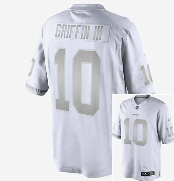 Nike Redskins 10 Griffin III White Platinum Jerseys