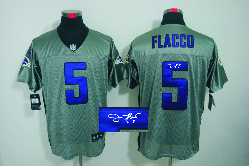 Nike Ravens 5 Flacco Grey Shadow Signature Edition Jerseys