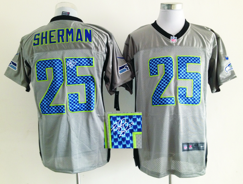 Nike Seahawks 25 Sherman Grey Shadow Signature Edition Jerseys
