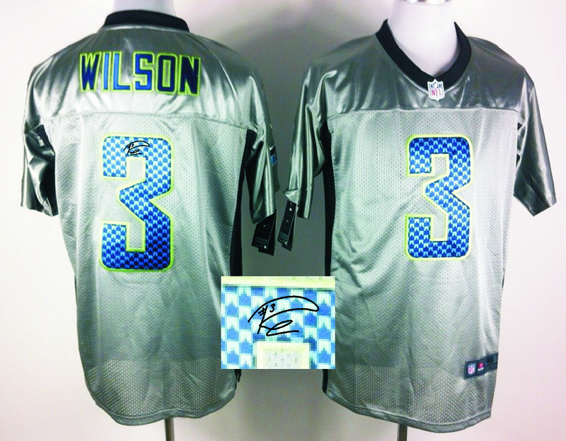 Nike Seahawks 3 Wilson Grey Shadow Signature Edition Jerseys