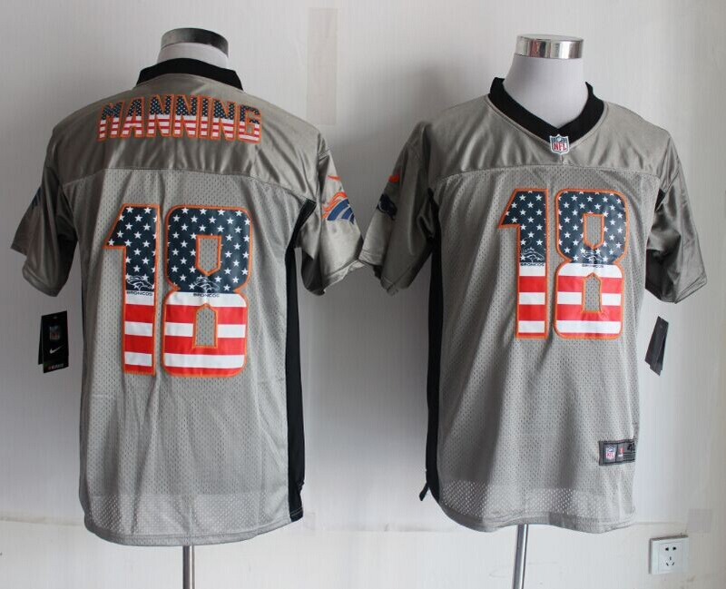 Nike Broncos 18 Manning USA Flag Fashion Grey Shadow Jerseys