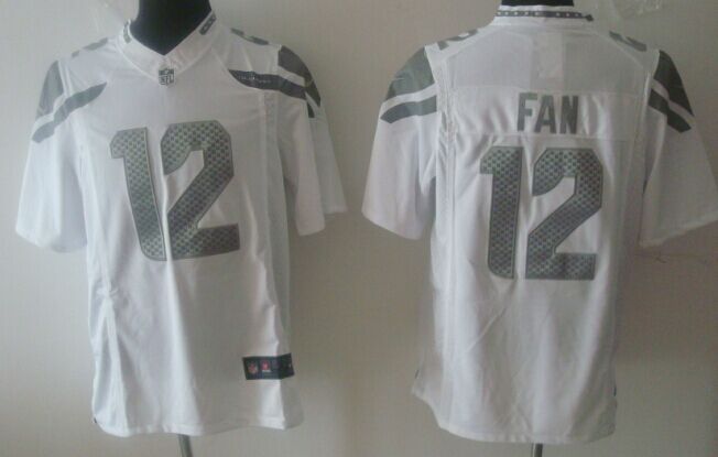 Nike Seahawks 12 Fan White Platinum Jerseys