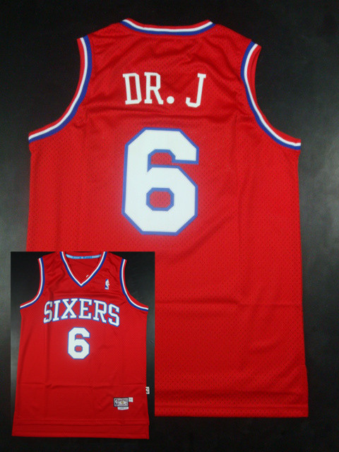 76ers 6 DR.J Red Jerseys