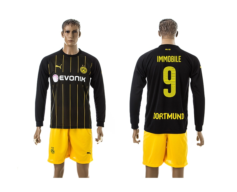 2014-15 Dortmund 9 Immobile Away Long Sleeve Jerseys
