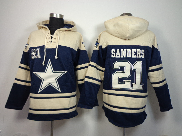 Nike Cowboys 21 Deion Sanders Blue All Stitched Hooded Sweatshirt - Click Image to Close