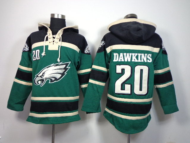 Nike Eagles 20 Brian Dawkins Green All Stitched Hooded Sweatshirt - Click Image to Close