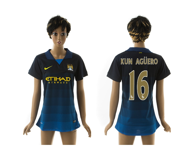 2014-15 Manchester City 16 Kun Aguero Away Women Jerseys