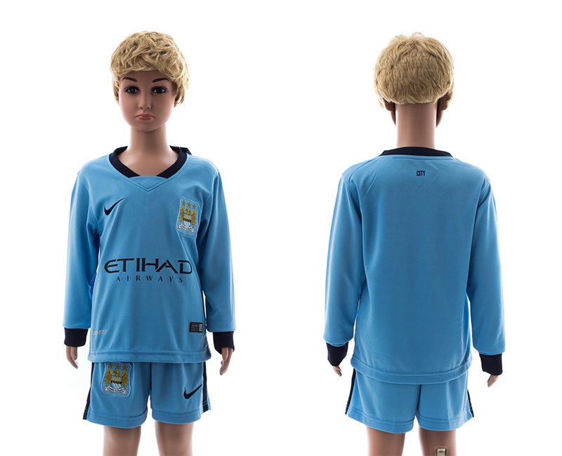 2014-15 Manchester City Home Youth Long Sleeve Jerseys