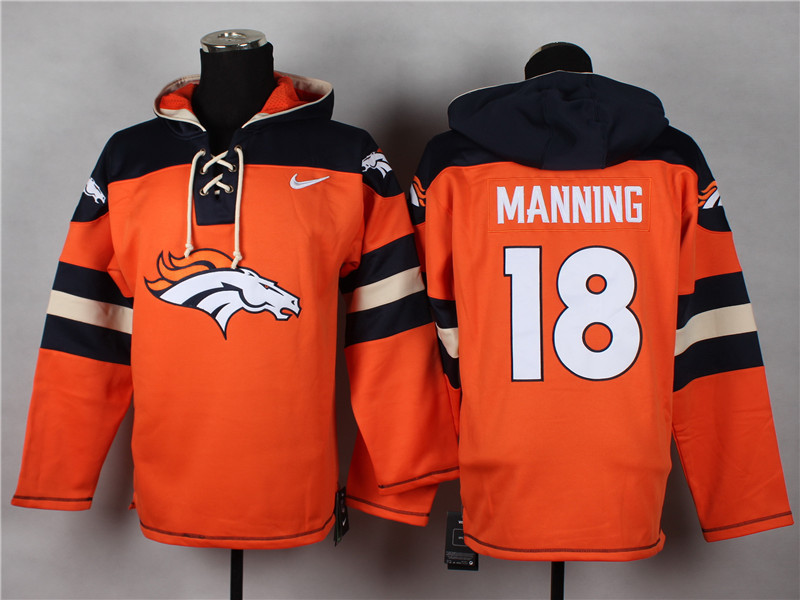 Nike Broncos 18 Manning Orange Hooded Jerseys
