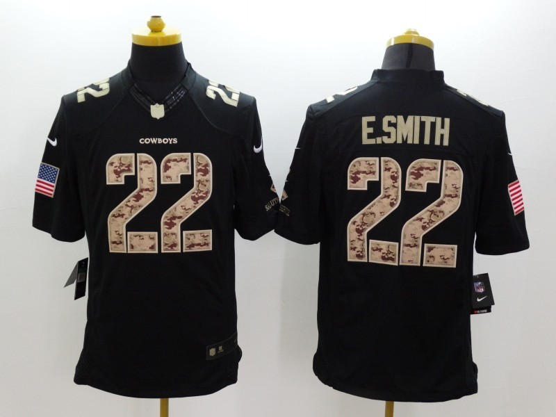 Nike Cowboys 22 E.Smith Black Salute To Service Limited Jerseys