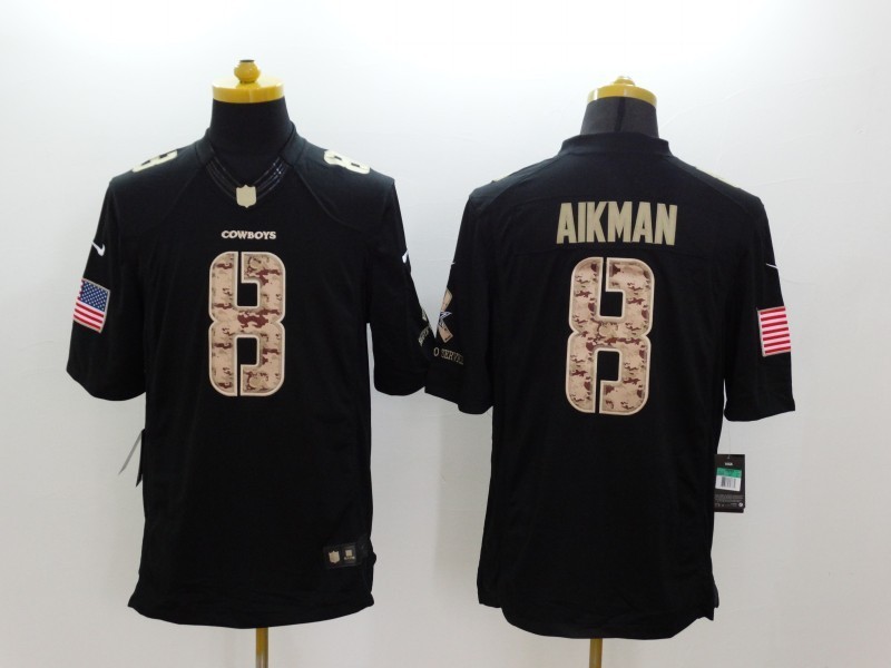 Nike Cowboys 8 Aikman Black Salute To Service Limited Jerseys