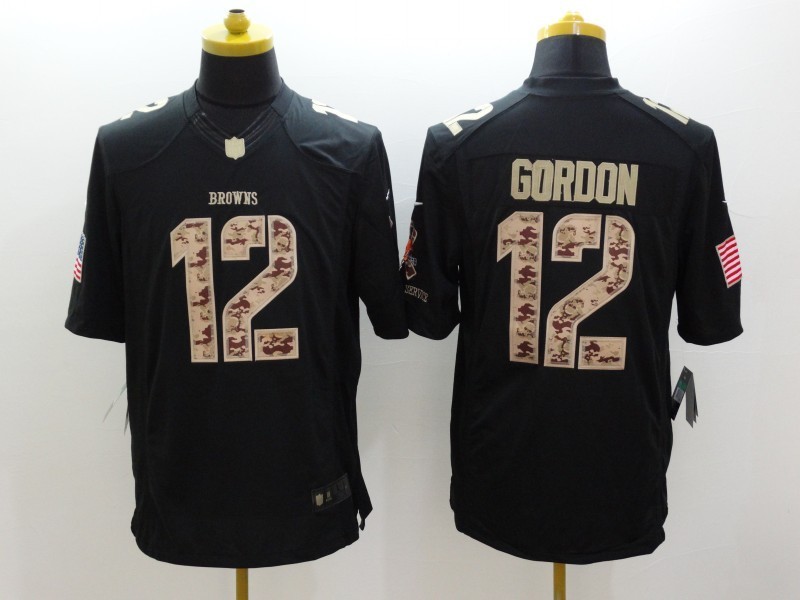 Nike Browns 12 Gordon Black Salute To Service Limited Jerseys - Click Image to Close