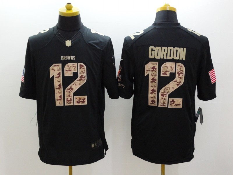 Nike Browns 12 Gordon Black Salute To Service Limited Jerseys