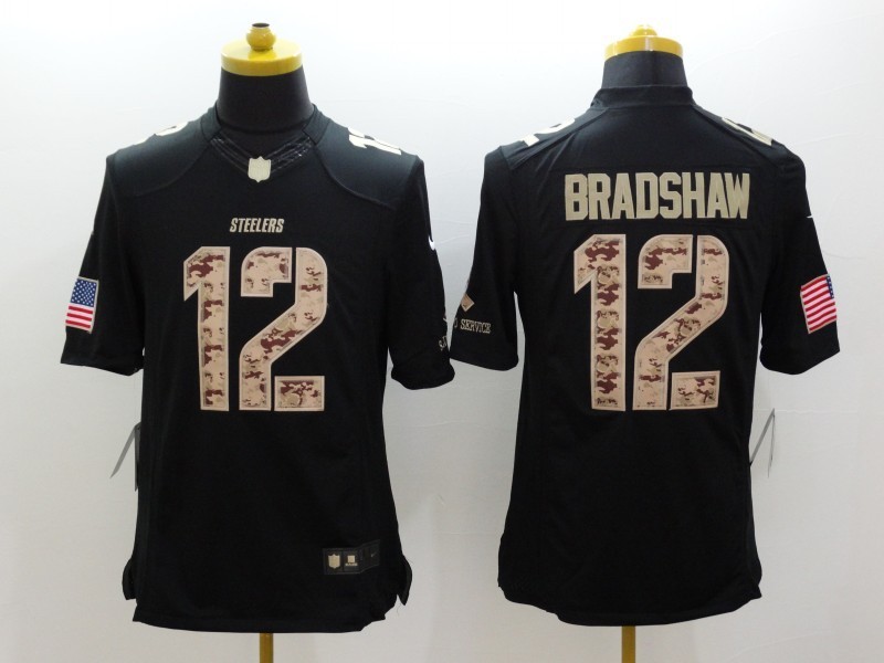 Nike Steelers 12 Bradshaw Black Salute To Service Limited Jerseys