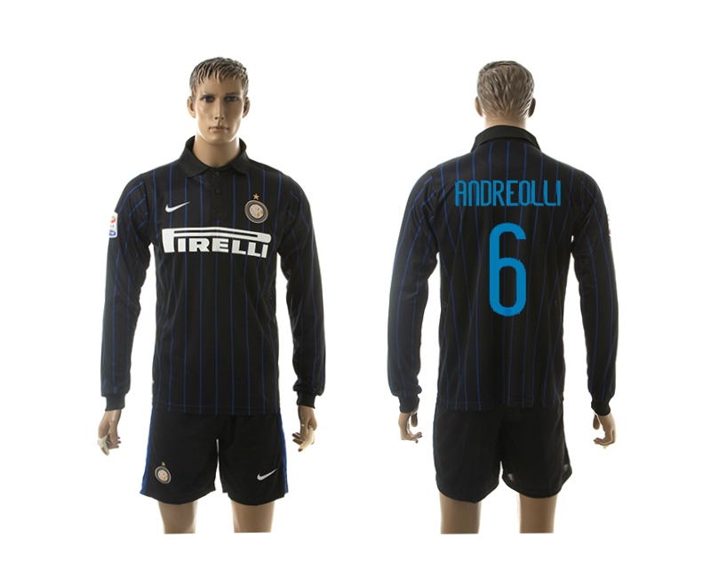 2014-15 Inter Milan 6 Andreolli Home Long Sleeve Jerseys