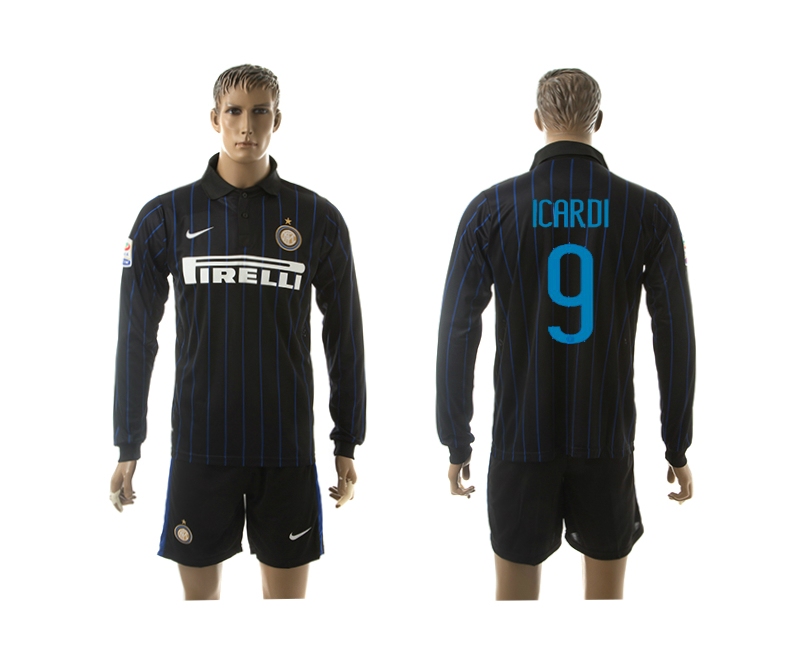 2014-15 Inter Milan 9 Icardi Home Long Sleeve Jerseys