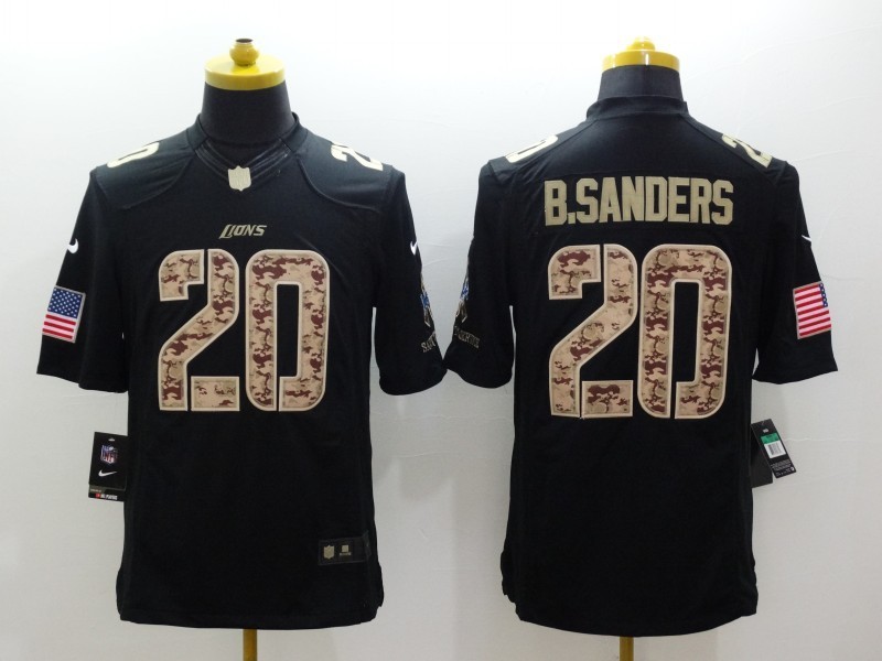 Nike Lions 20 B.Sanders Black Salute To Service Limited Jerseys