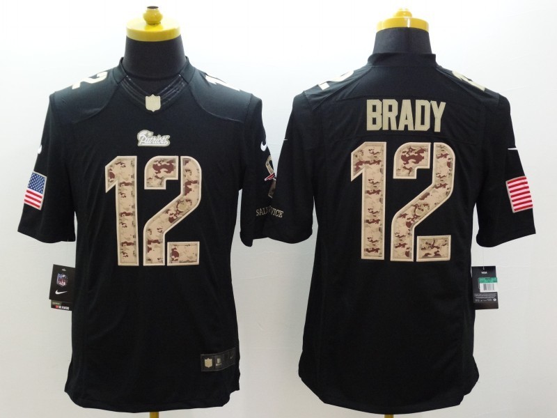 Nike Patriots 12 Brady Black Salute To Service Limited Jerseys