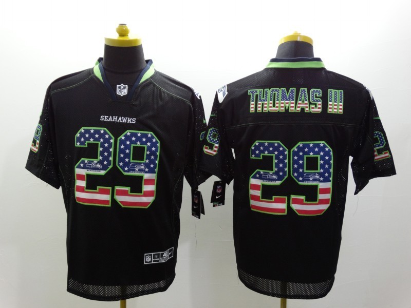 Nike Seahawks 29 Thomas III USA Flag Fashion Black Elite Jerseys
