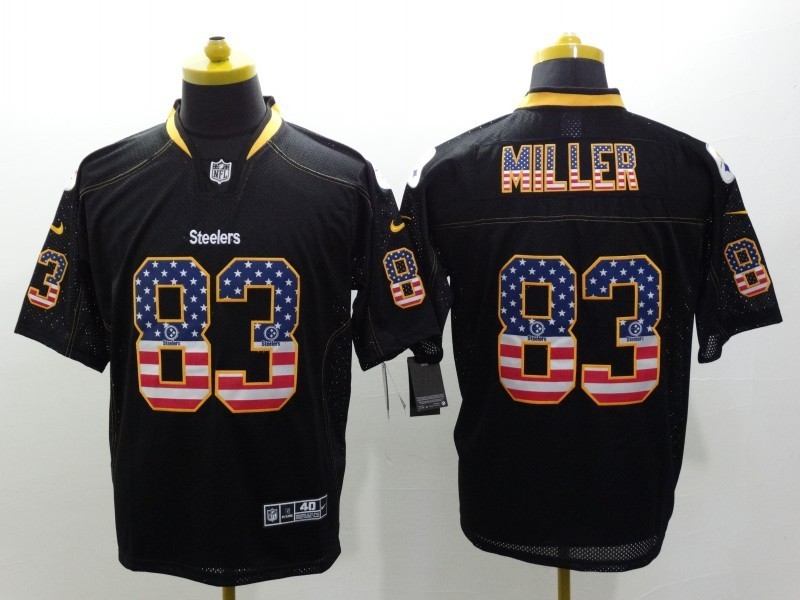 Nike Steelers 83 Miller USA Flag Fashion Black Elite Jerseys