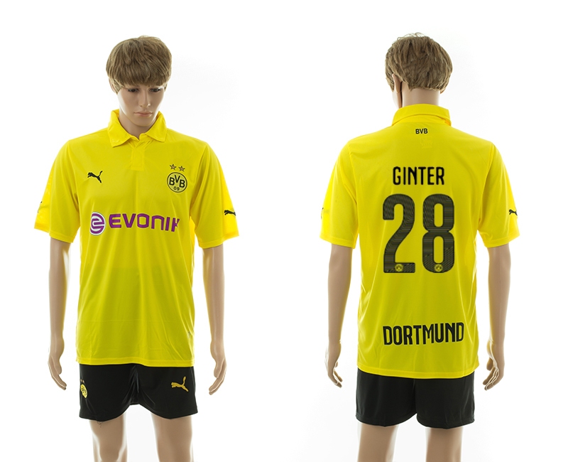 2014-15 Dortmund 28 Ginter Home UEFA Champions Legue Jerseys