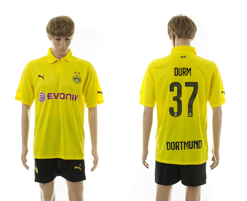 2014-15 Dortmund 37 Durm Home UEFA Champions Legue Jerseys