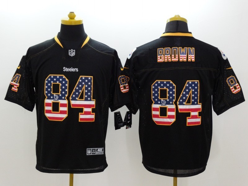 Nike Steelers 84 Brown US Flag Fashion Black Elite Jerseys