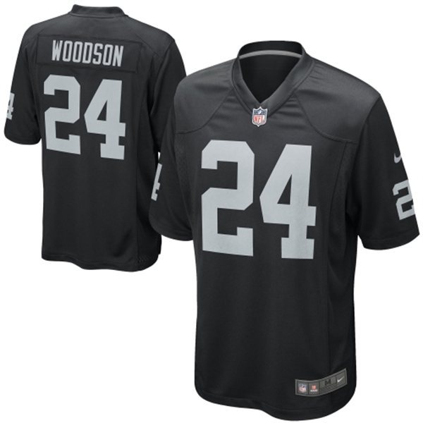 Nike Raiders 24 Woodson Black Game Jerseys