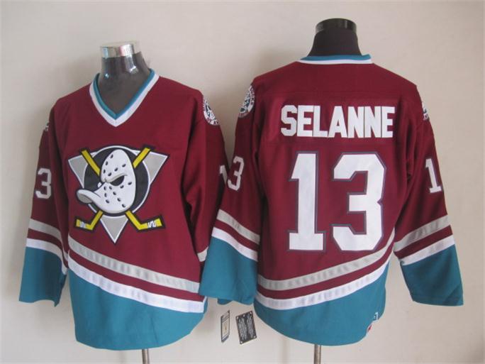 Ducks 13 Selanne Red Throwback Jerseys - Click Image to Close