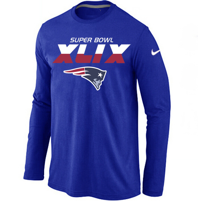 Nike Patriots 2015 Super Bowl XLIX Long Sleeve Blue T-Shirts02 - Click Image to Close