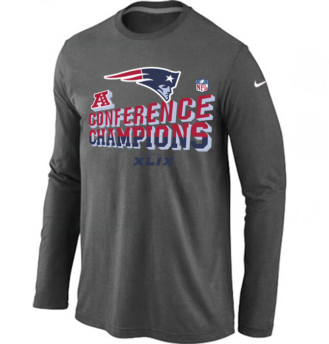 Nike Patriots 2015 Super Bowl XLIX Long Sleeve D.Grey T-Shirts - Click Image to Close