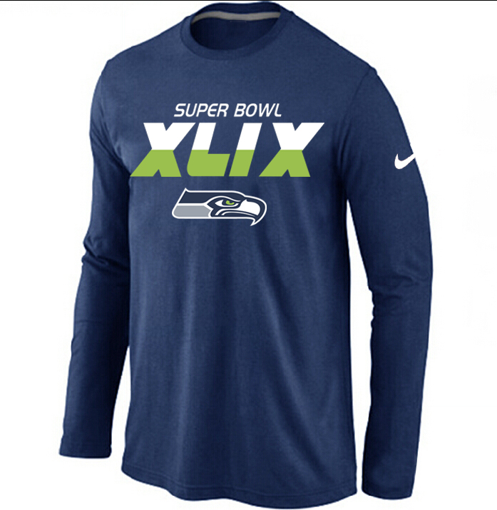 Nike Seattle Seahawks 2015 Super Bowl XLIX Long Sleeve D.Blue T-Shirts02