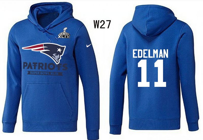 Nike Patriots 11 Edelman Blue 2015 Super Bowl XLIX Pullover Hoodies