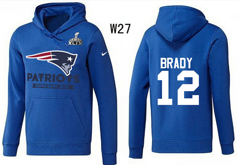 Nike Patriots 12 Brady Blue 2015 Super Bowl XLIX Pullover Hoodies