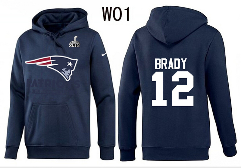 Nike Patriots 12 Brady D.Blue 2015 Super Bowl XLIX Pullover Hoodies
