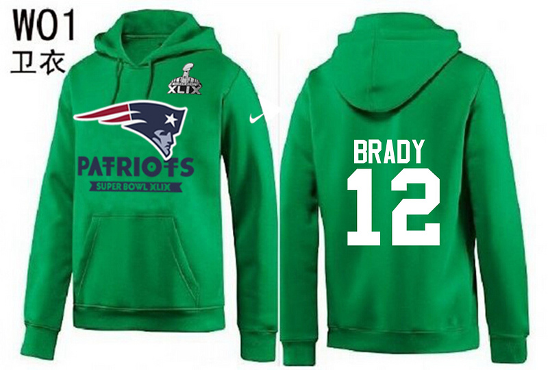 Nike Patriots 12 Brady Green 2015 Super Bowl XLIX Pullover Hoodies