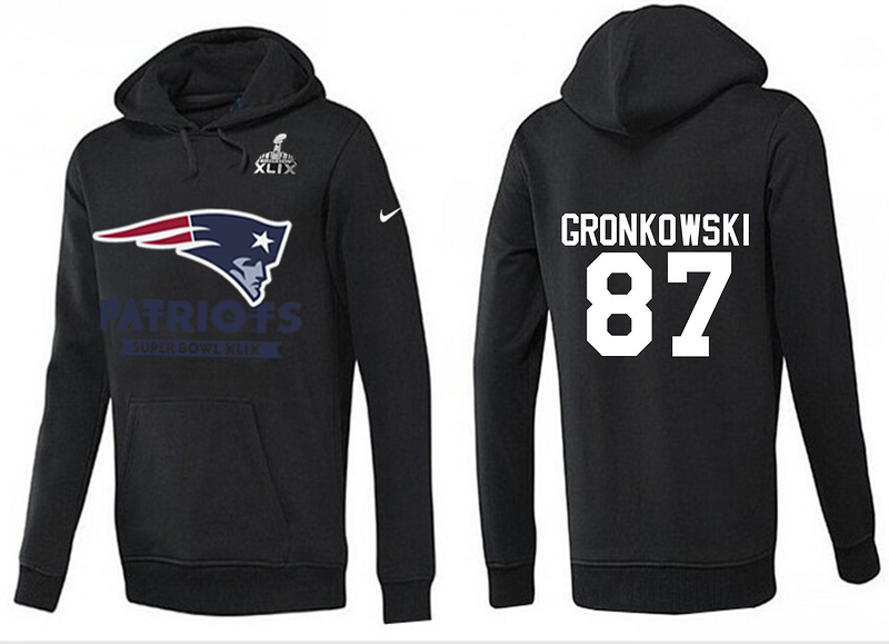 Nike Patriots 87 Gronkowski Black 2015 Super Bowl XLIX Pullover Hoodies