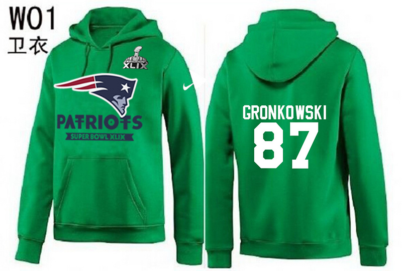 Nike Patriots 87 Gronkowski Green 2015 Super Bowl XLIX Pullover Hoodies