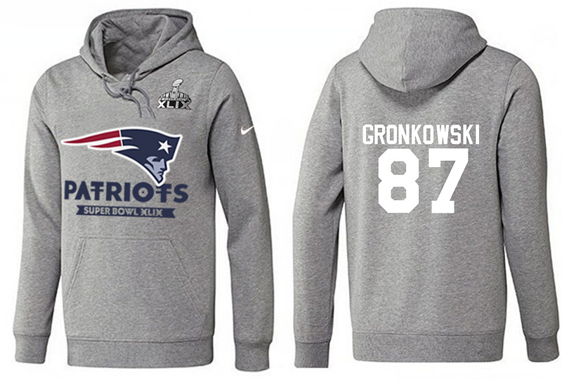 Nike Patriots 87 Gronkowski Grey 2015 Super Bowl XLIX Pullover Hoodies