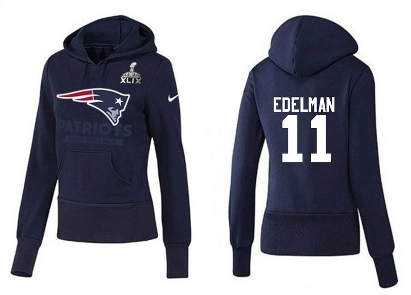 Nike Patriots 11 Edelman D.Blue 2015 Super Bowl XLIX Women Pullover Hoodies