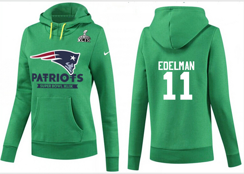 Nike Patriots 11 Edelman Green 2015 Super Bowl XLIX Women Pullover Hoodies